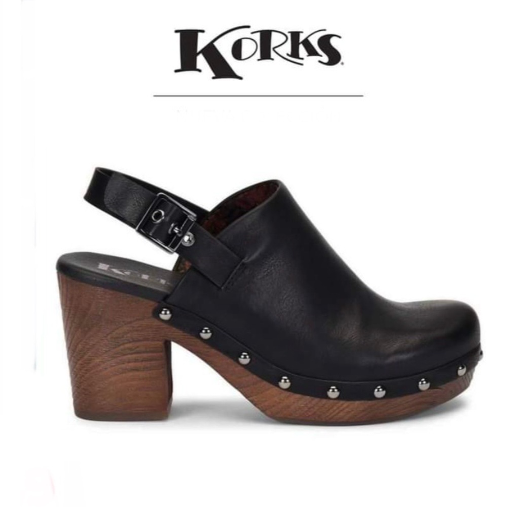 Kork-Ease Korks New Slingback Heel Clogs Black Studded Size 9 Vegan Leather - Picture 4 of 14